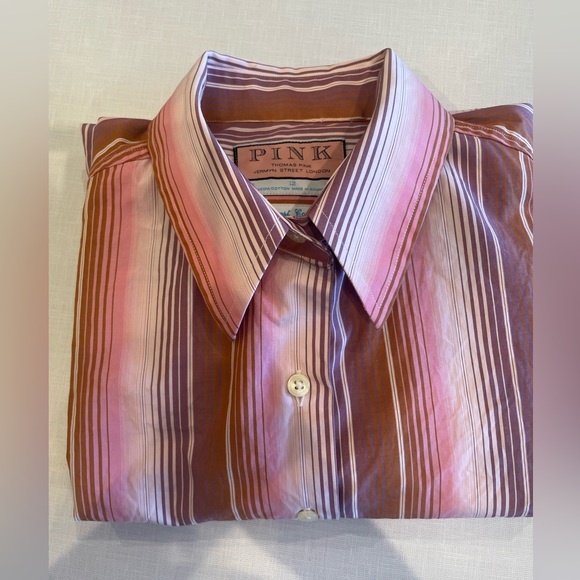 Pink Thomas pink London size 10 pink stripe shirt, some stretch - Picture 5 of 6